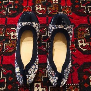 J Crew Navy Floral Leather Flats Italy Size 9